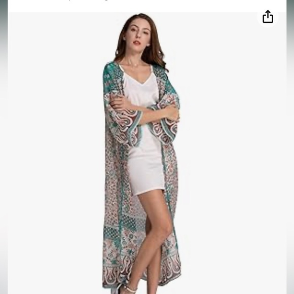 Women's Loose Kimono Cardigan Floral Print Long Sleeve Coverups - Picture 2 of 4